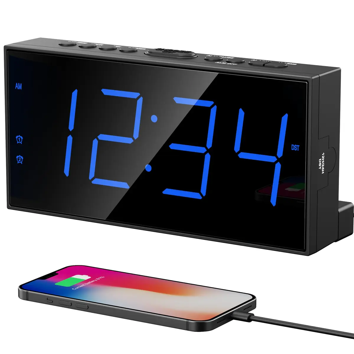 PPLEE Digital Alarm Clock for Bedroom, 7.5-Inch Large Display, Dual Alarms with USB Charging | Loud Alarm Clock for Heavy Sleepers - main product image