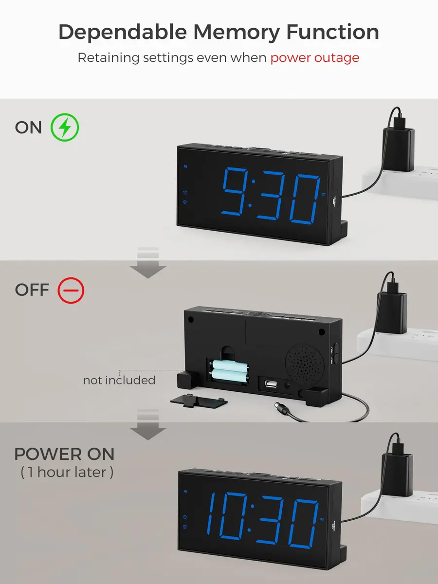 PPLEE Digital Alarm Clock for Bedroom, 7.5-Inch Large Display, Dual Alarms with USB Charging | Loud Alarm Clock for Heavy Sleepers - view 7