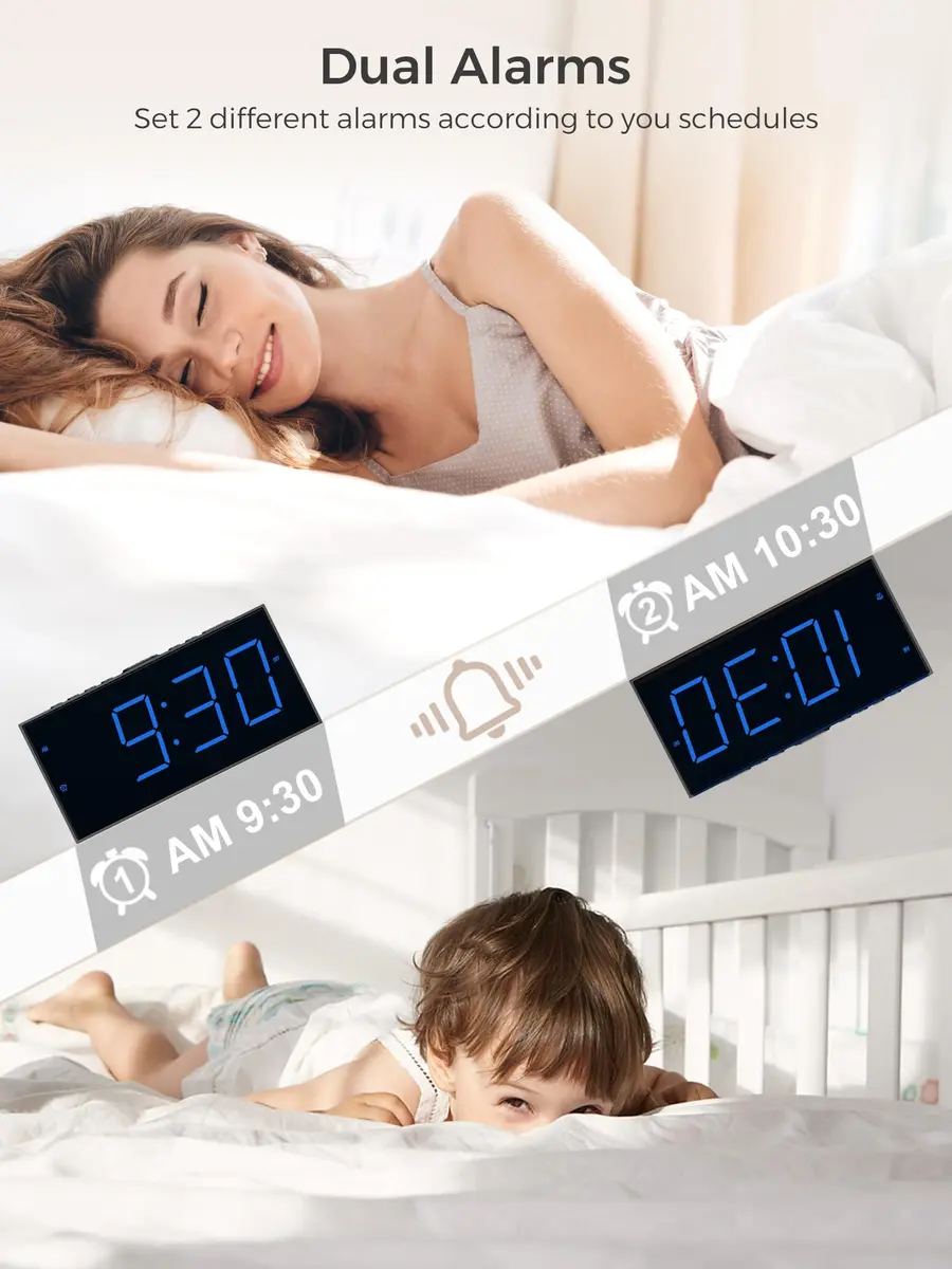 PPLEE Digital Alarm Clock for Bedroom, 7.5-Inch Large Display, Dual Alarms with USB Charging | Loud Alarm Clock for Heavy Sleepers - view 3