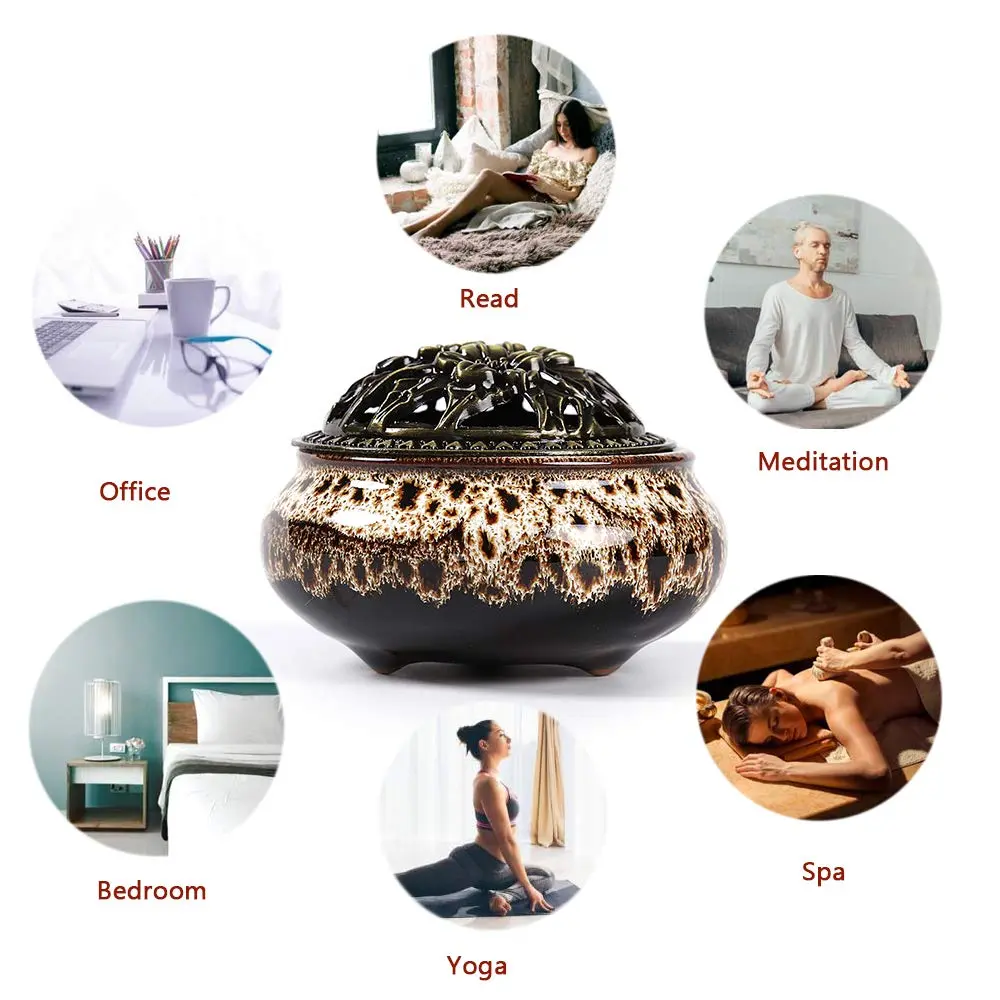 LamDawn Fambe Gray Ceramic Incense Burner with Calabash Holder | Meditation & Relaxation - view 6