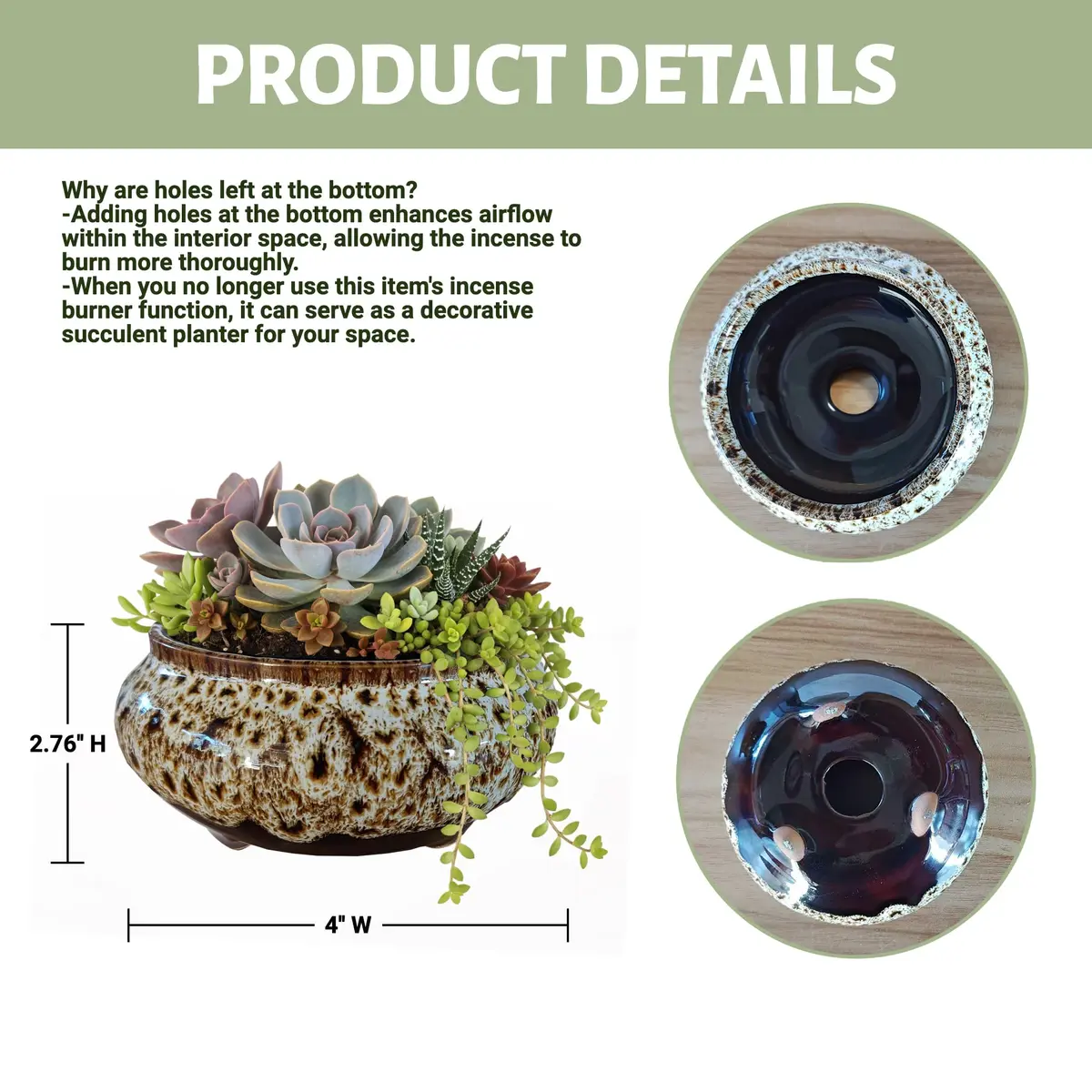 LamDawn Fambe Gray Ceramic Incense Burner with Calabash Holder | Meditation & Relaxation - view 7