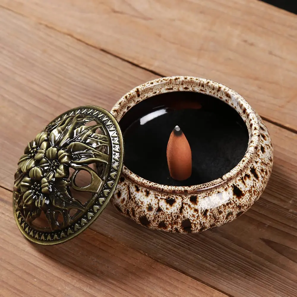 LamDawn Fambe Gray Ceramic Incense Burner with Calabash Holder | Meditation & Relaxation - view 9