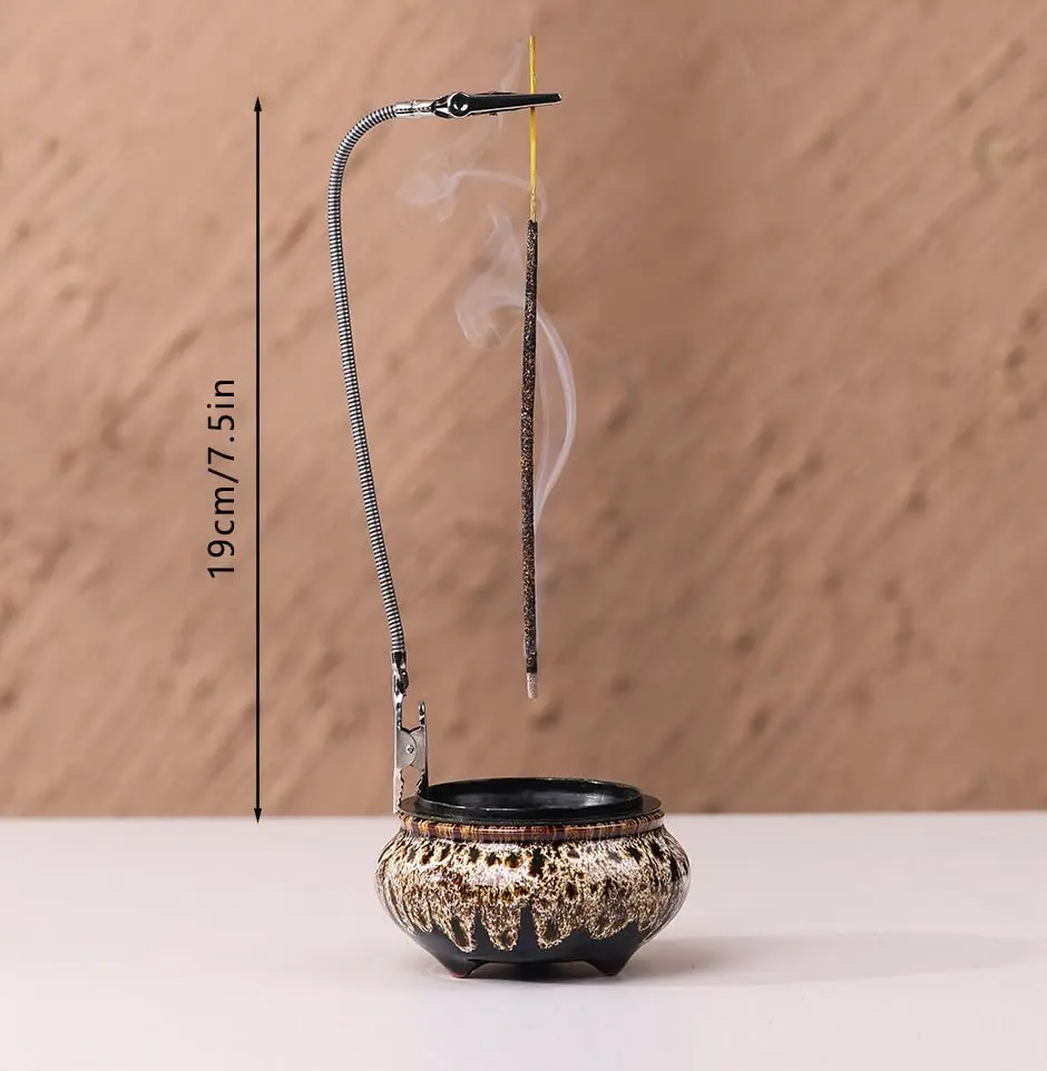 LamDawn Fambe Gray Ceramic Incense Burner with Calabash Holder | Meditation & Relaxation - view 2