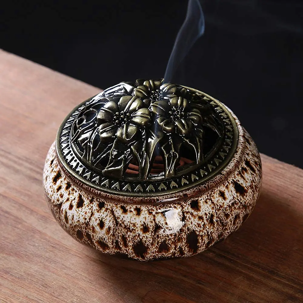 LamDawn Fambe Gray Ceramic Incense Burner with Calabash Holder | Meditation & Relaxation - view 4