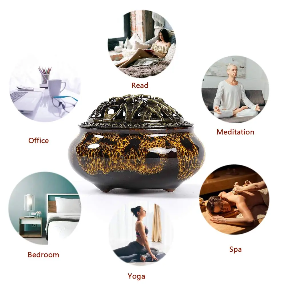 LamDawn Fambe Yellow Ceramic Incense Burner with Calabash Holder | Meditation & Relaxation Aid - view 5
