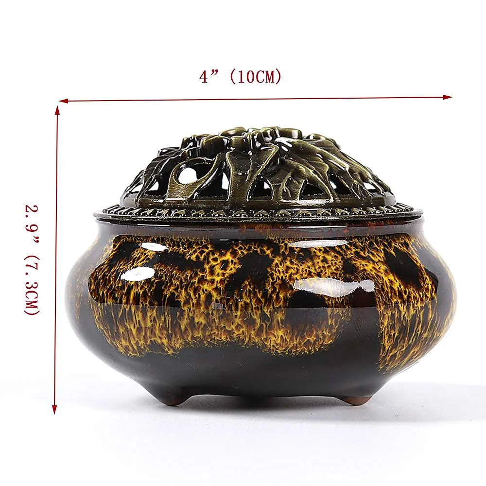 LamDawn Fambe Yellow Ceramic Incense Burner with Calabash Holder | Meditation & Relaxation Aid - view 6
