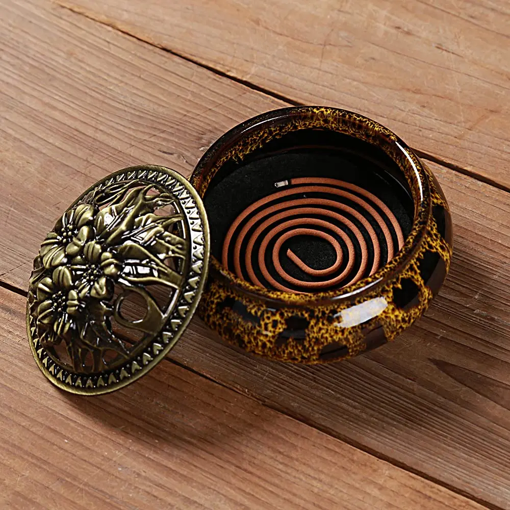 LamDawn Fambe Yellow Ceramic Incense Burner with Calabash Holder | Meditation & Relaxation Aid - view 7