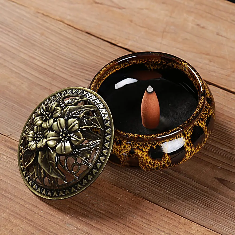 LamDawn Fambe Yellow Ceramic Incense Burner with Calabash Holder | Meditation & Relaxation Aid - view 8