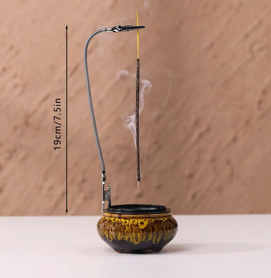 LamDawn Fambe Yellow Ceramic Incense Burner with Calabash Holder | Meditation & Relaxation Aid - view 3