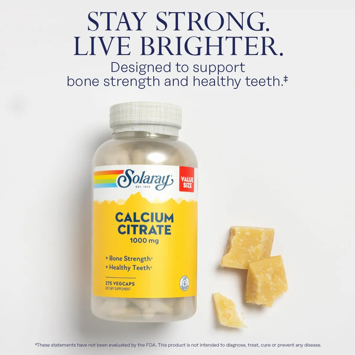 SOLARAY Calcium Citrate 1000 mg 275 VegCaps | Bone & Teeth Support, Gentle Digestion Formula, 68 Servings, Vegan, Lab Verified - view 3