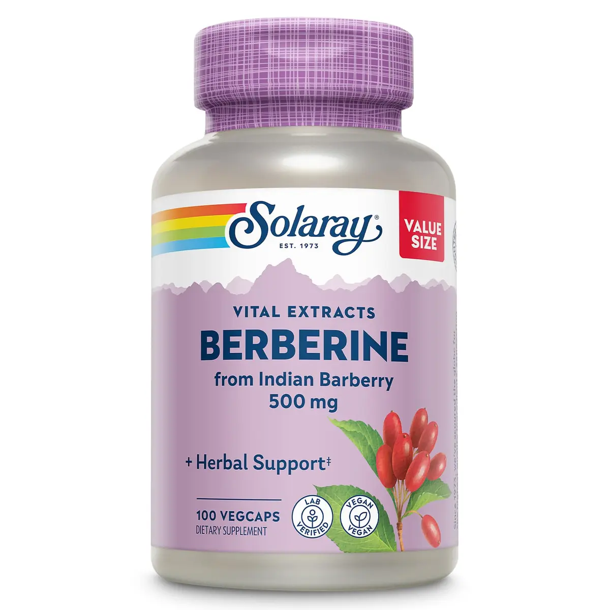 SOLARAY Berberine Extract 500 mg | Vegan Herbal Support for Active Lifestyle (70-120 chars) - main product image