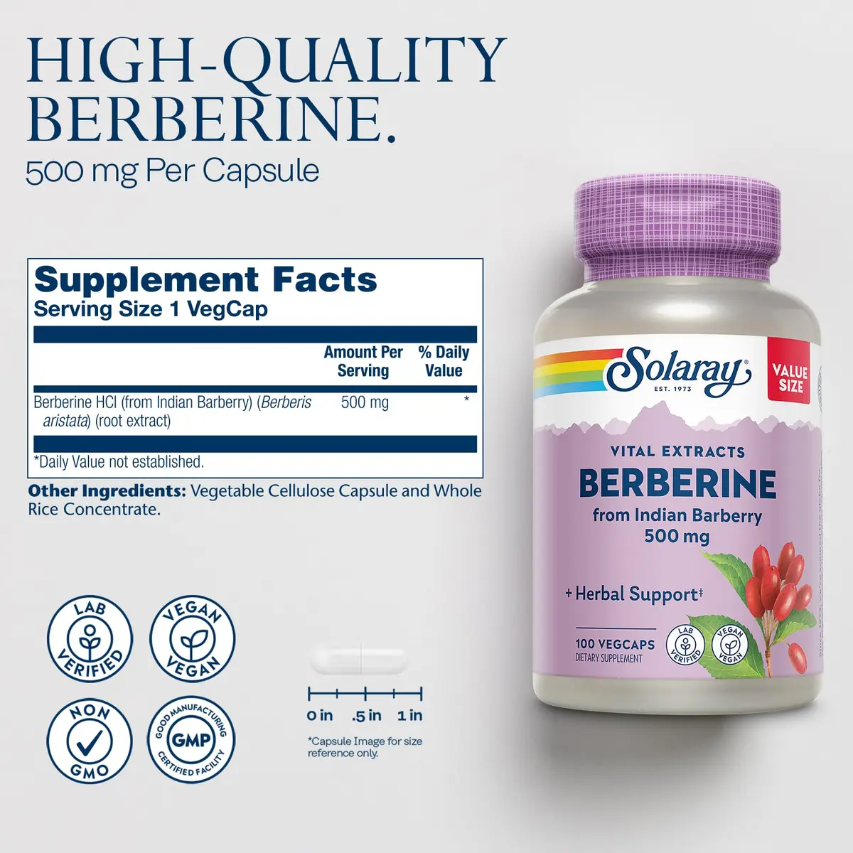 SOLARAY Berberine Extract 500 mg | Vegan Herbal Support for Active Lifestyle (70-120 chars) - view 2