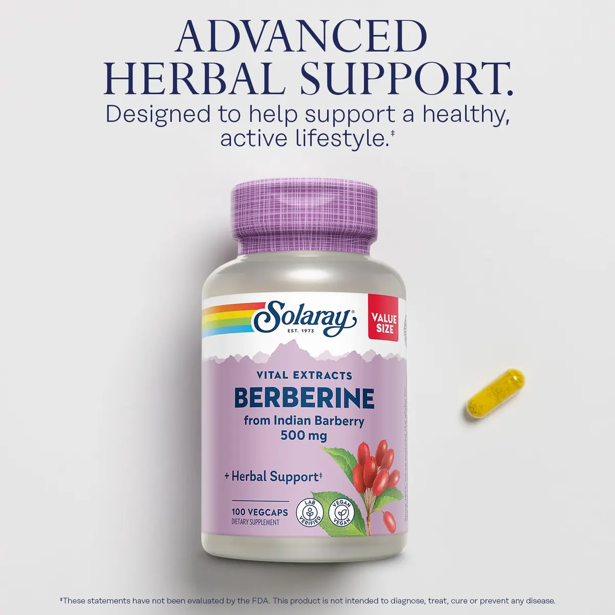 SOLARAY Berberine Extract 500 mg | Vegan Herbal Support for Active Lifestyle (70-120 chars) - view 3