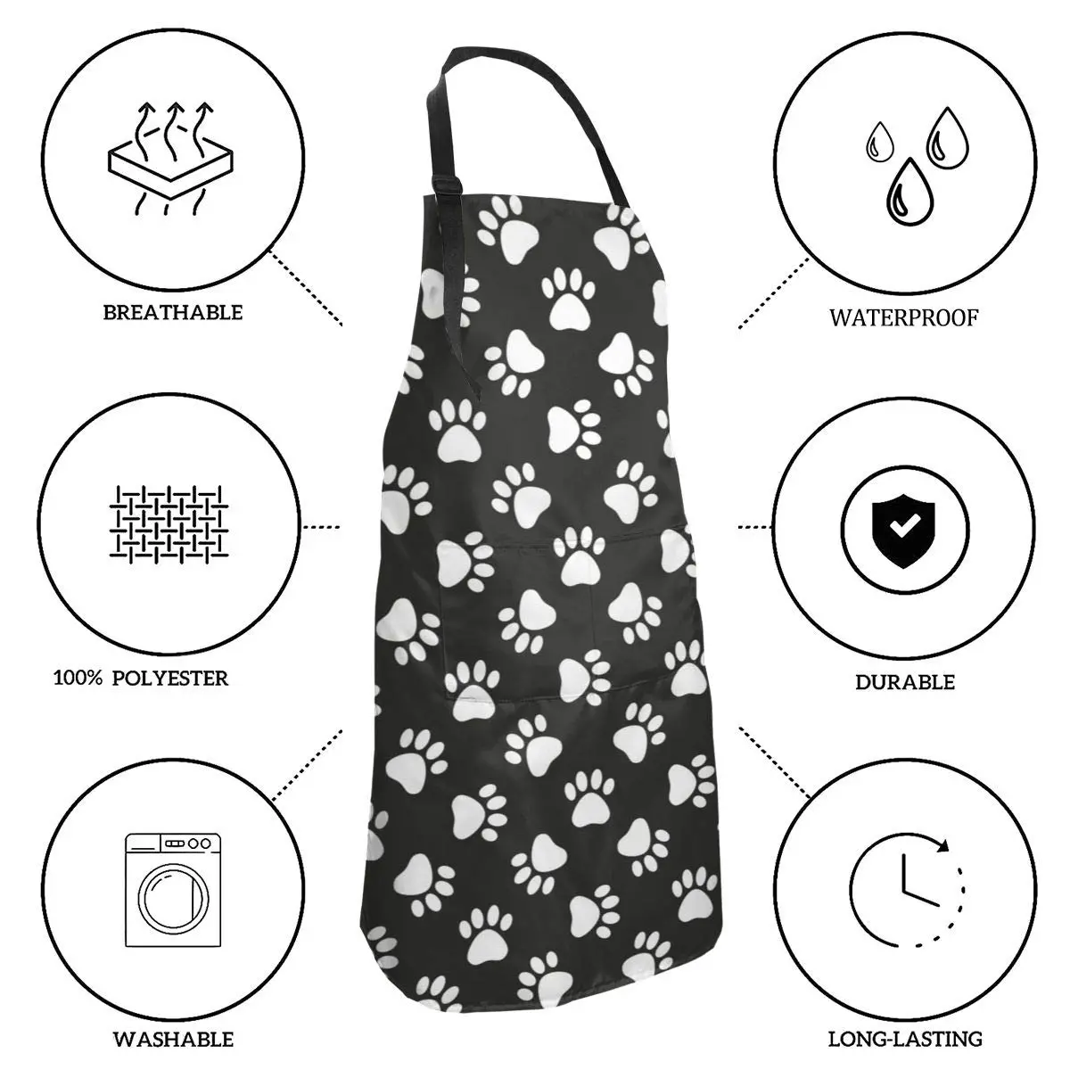Abucaky Dog Animal Paws Print Waterproof Apron for Adults | Kitchen & BBQ Protection (70-120 chars) - view 5