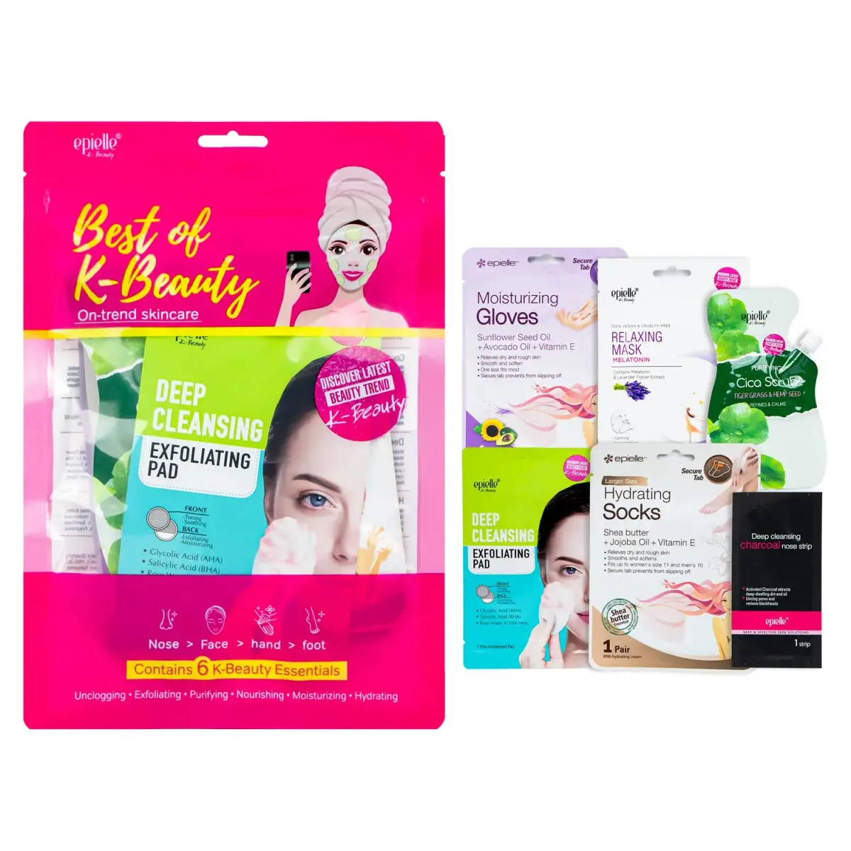 Epielle Best of K-Beauty Kit, 6 Home Spa Essentials, At-Home Spa Kit for Radiant Skin, Self Care Gifts for Women, Korean Skin Care Set, Stocking Stuffers - main product image