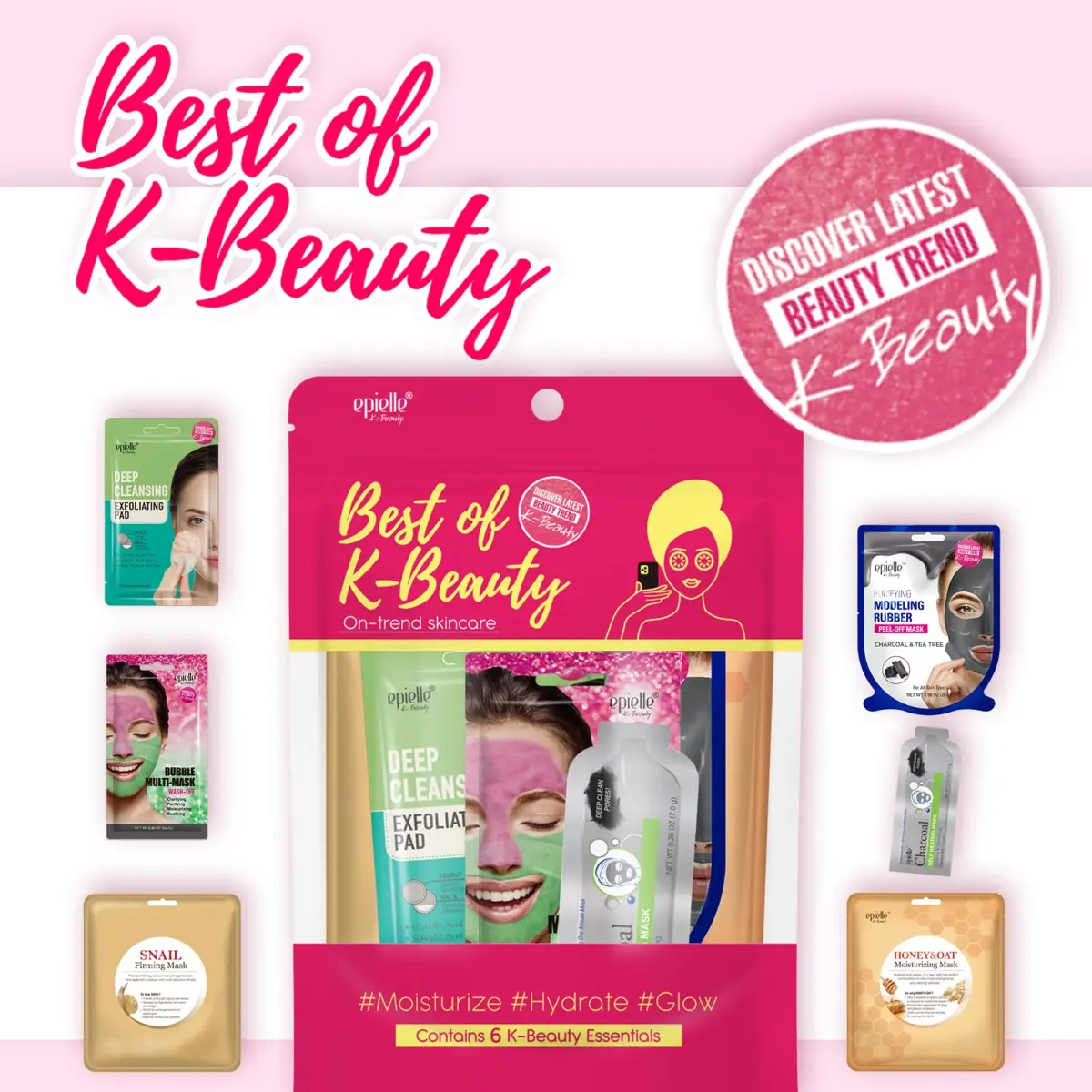 Epielle Best of K-Beauty Kit, 6 Home Spa Essentials, At-Home Spa Kit for Radiant Skin, Self Care Gifts for Women, Korean Skin Care Set, Stocking Stuffers - view 2