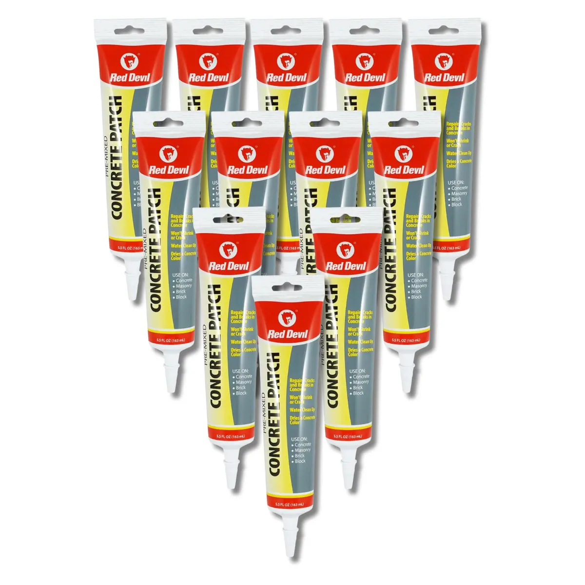 Red Devil Concrete Repair Patch 5.5 Oz. Squeeze Tube | Cement Crack Filler, Pack of 12, Gray, Made in USA - main product image