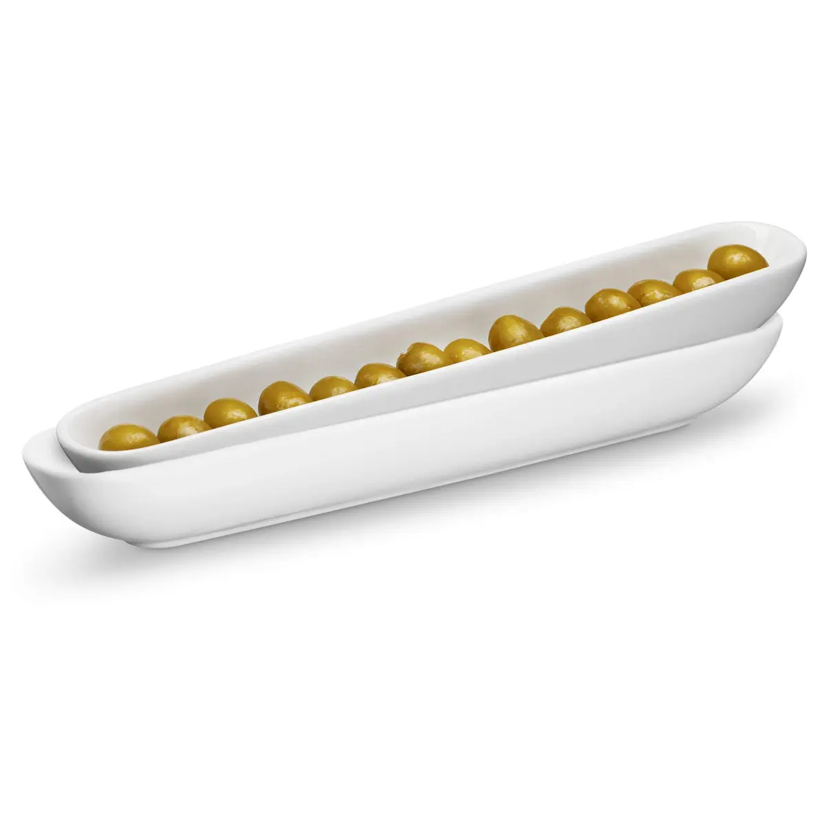 KooK White Ceramic Olive Boat Tray Set of 2 | Narrow Canoe Shape for Appetizers & Cheeses, 36 cm (12") - main product image