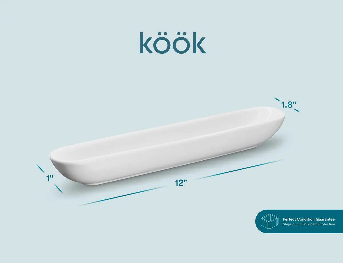 KooK White Ceramic Olive Boat Tray Set of 2 | Narrow Canoe Shape for Appetizers & Cheeses, 36 cm (12") - view 6