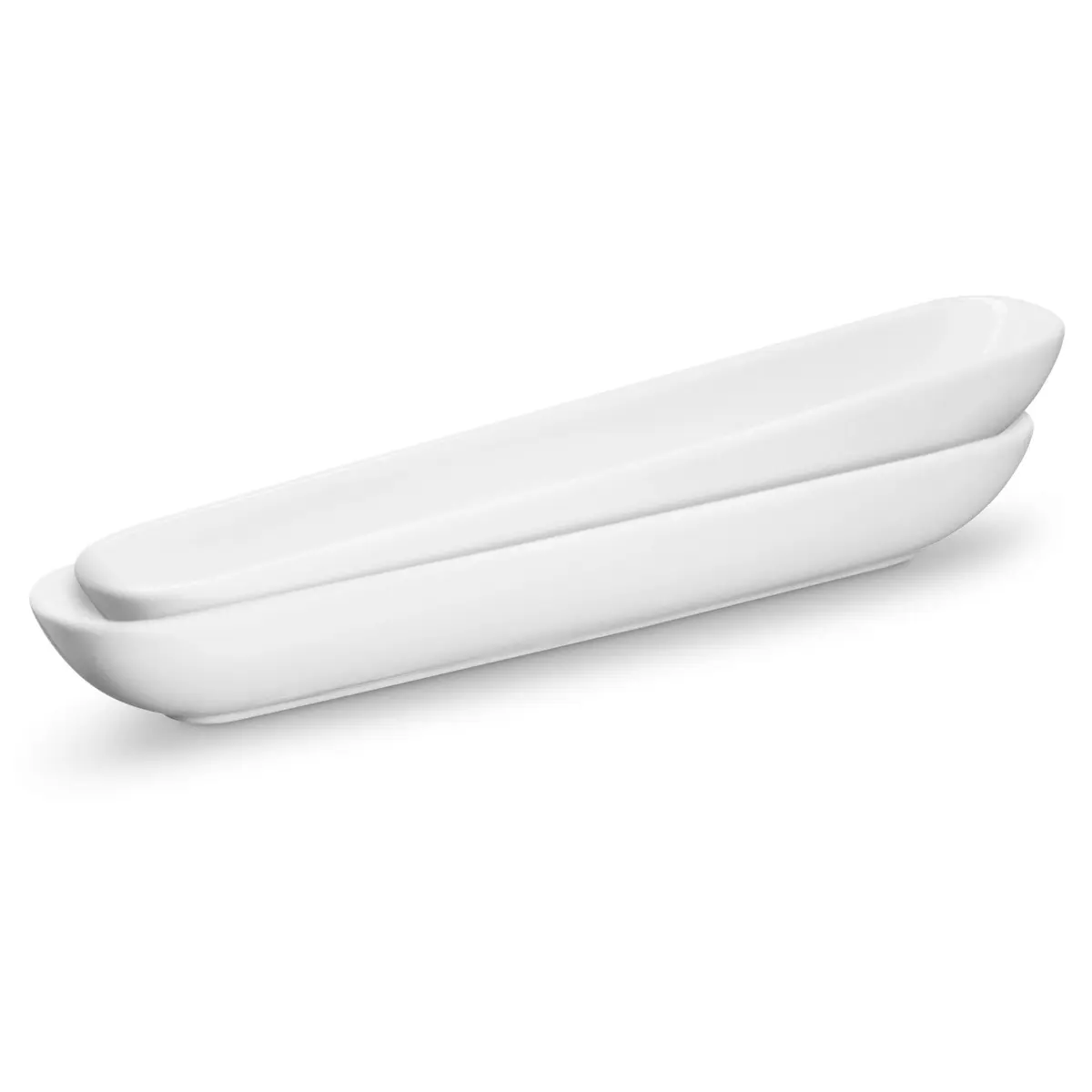 KooK White Ceramic Olive Boat Tray Set of 2 | Narrow Canoe Shape for Appetizers & Cheeses, 36 cm (12") - view 2