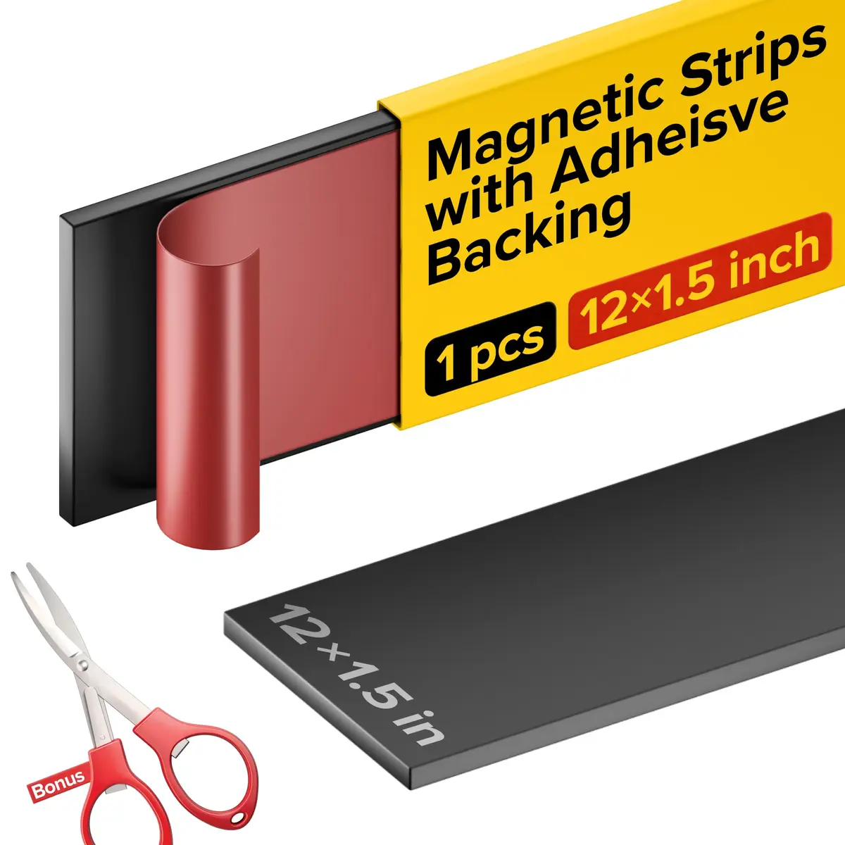 X-bet MAGNET Super Sticky Adhesive Magnetic Strips 12x1.5" | Flexible, Light-Duty Office & Craft Use - main product image