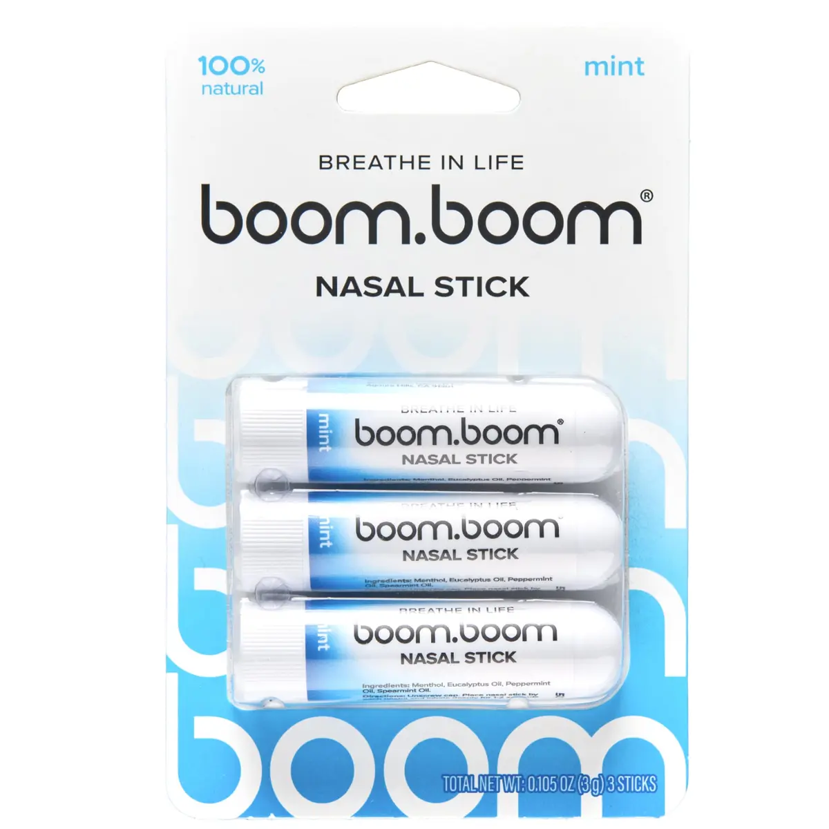 BoomBoom Nasal Stick, Essential Oils + Menthol Inhaler, Mint, 3 Pack | Natural Refreshment for Daily Wellness - main product image