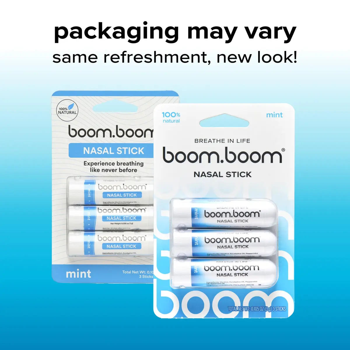 BoomBoom Nasal Stick, Essential Oils + Menthol Inhaler, Mint, 3 Pack | Natural Refreshment for Daily Wellness - view 2