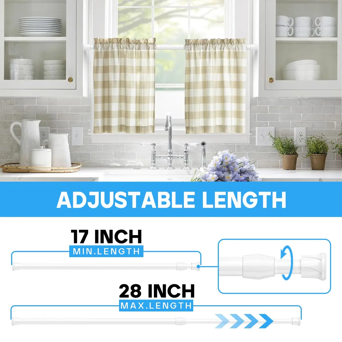 ZipGlo Spring Tension Curtain Rods 43-71 cm (17-28 Inch) White 2 Pack | No-Drill Installation for Windows & Doors - view 3