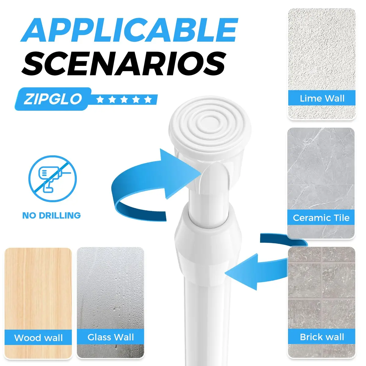 ZipGlo Spring Tension Curtain Rods 43-71 cm (17-28 Inch) White 2 Pack | No-Drill Installation for Windows & Doors - view 4