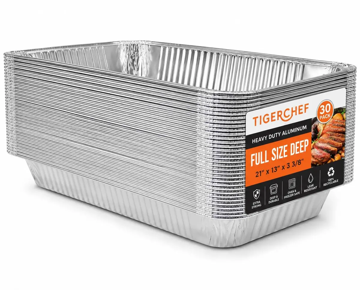 Tiger Chef Full-Size Deep Aluminum Foil Pans 21x13 | Heavy-Duty Disposable Roasting Trays - main product image