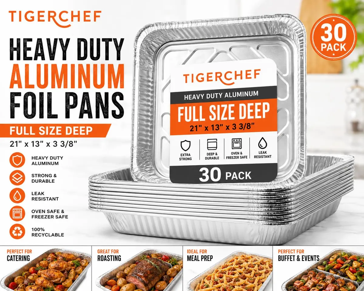 Tiger Chef Full-Size Deep Aluminum Foil Pans 21x13 | Heavy-Duty Disposable Roasting Trays - view 2