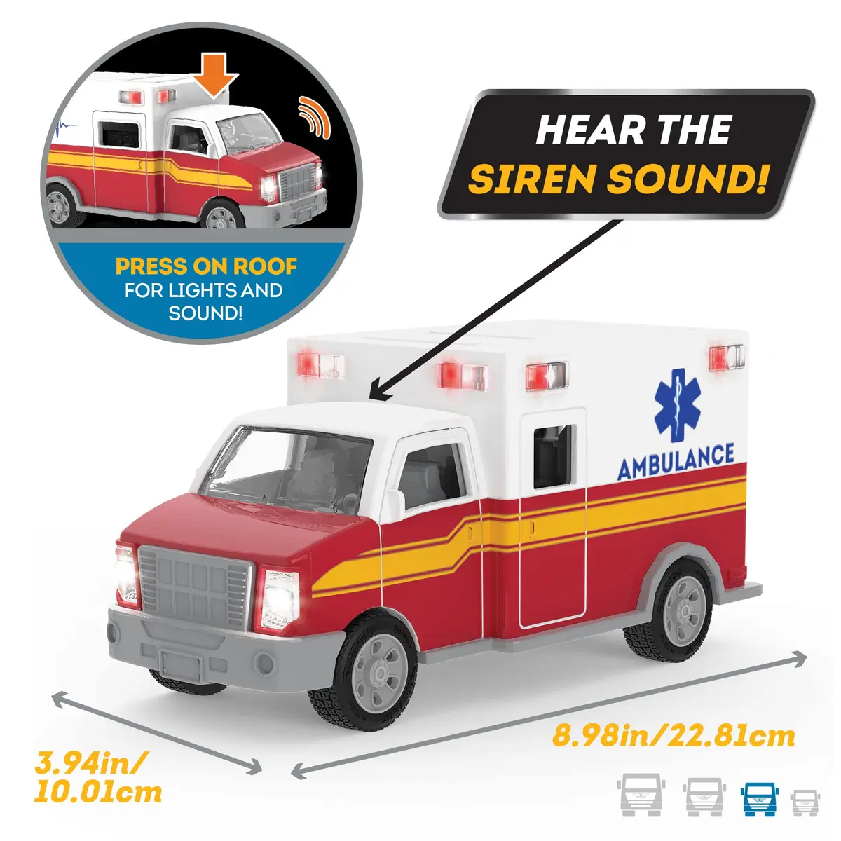 Driven by Battat Micro Ambulance Toy Truck with Lights and Sound, 1 Unit | ASTM-Tested Toy Vehicle for Kids 3+ - view 2
