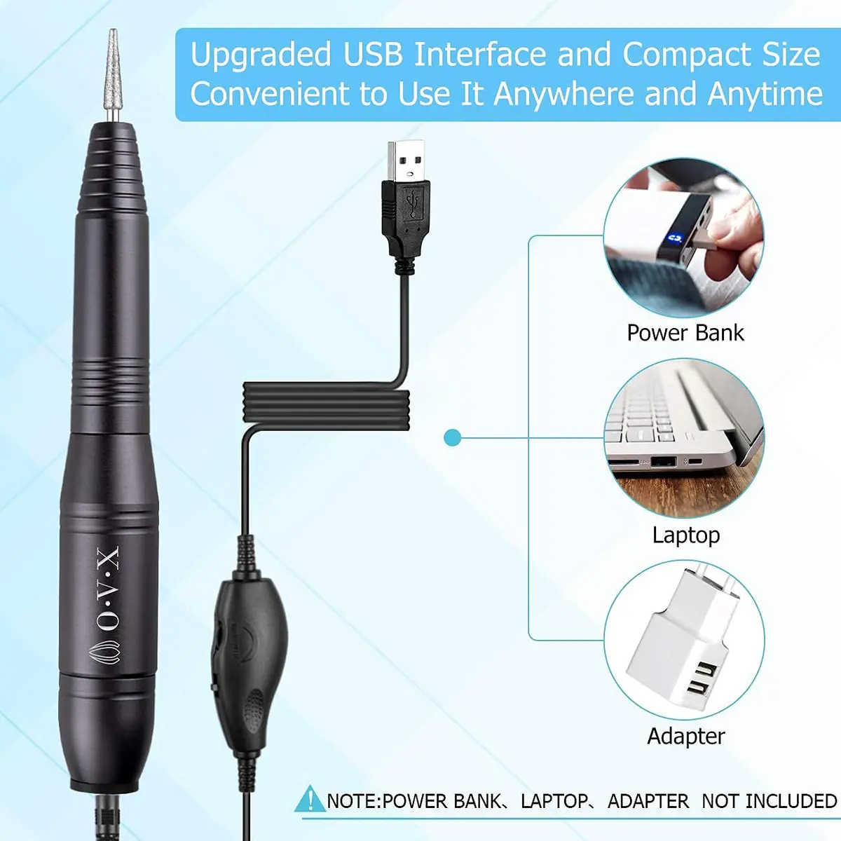 OVX Portable Electric Nail Drill Machine 20,000 RPM | Compact USB Manicure Pedicure Tool for Acrylic Nails & Gel Polishing - view 3