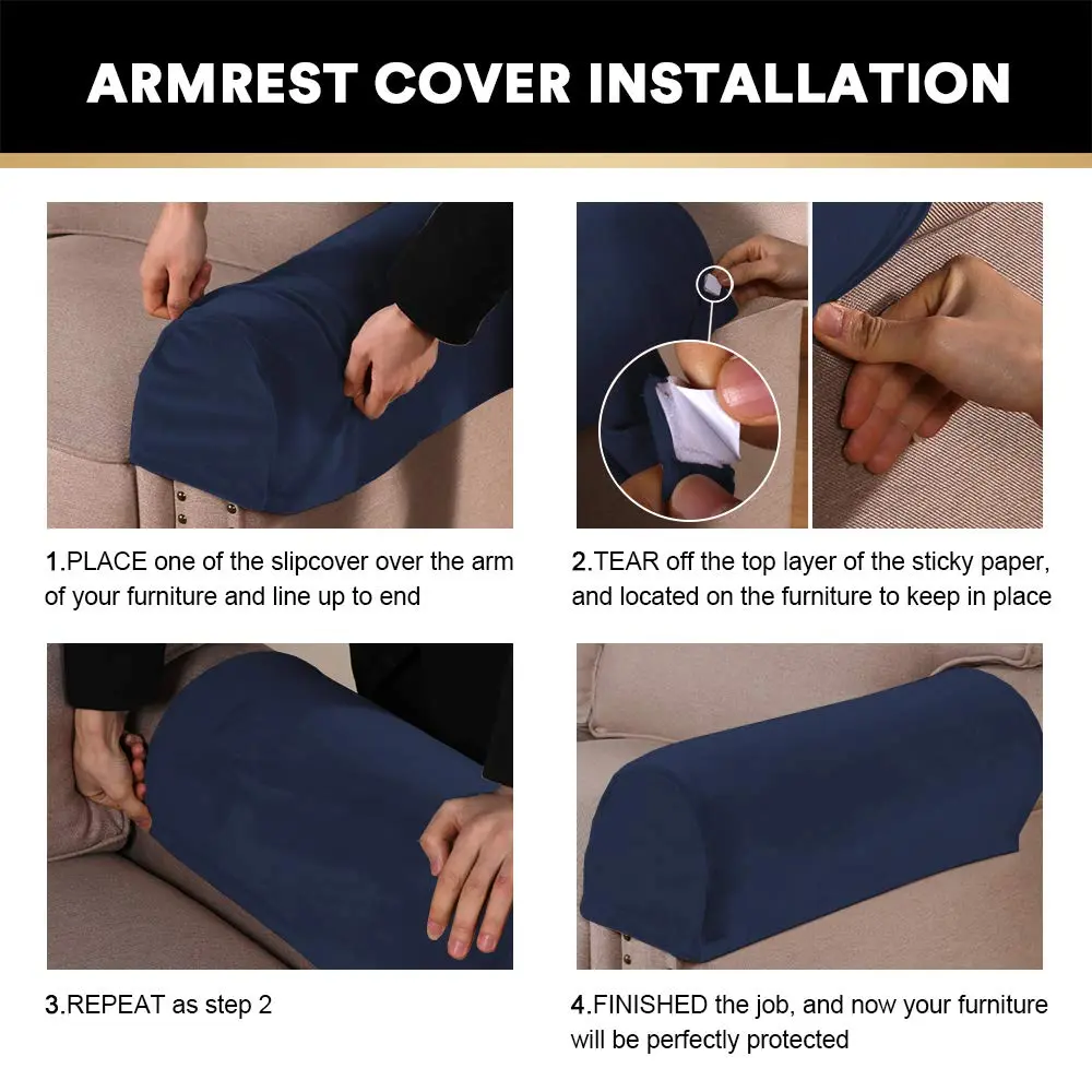 PrinceDeco Velvet Armrest Covers 4 Pack | Non Slip, Navy | Fits Most Chairs & Sofas - view 6