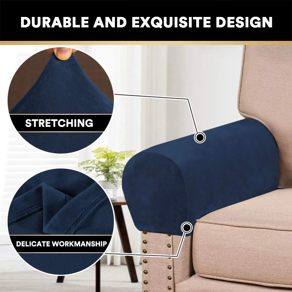 PrinceDeco Velvet Armrest Covers 4 Pack | Non Slip, Navy | Fits Most Chairs & Sofas - view 3