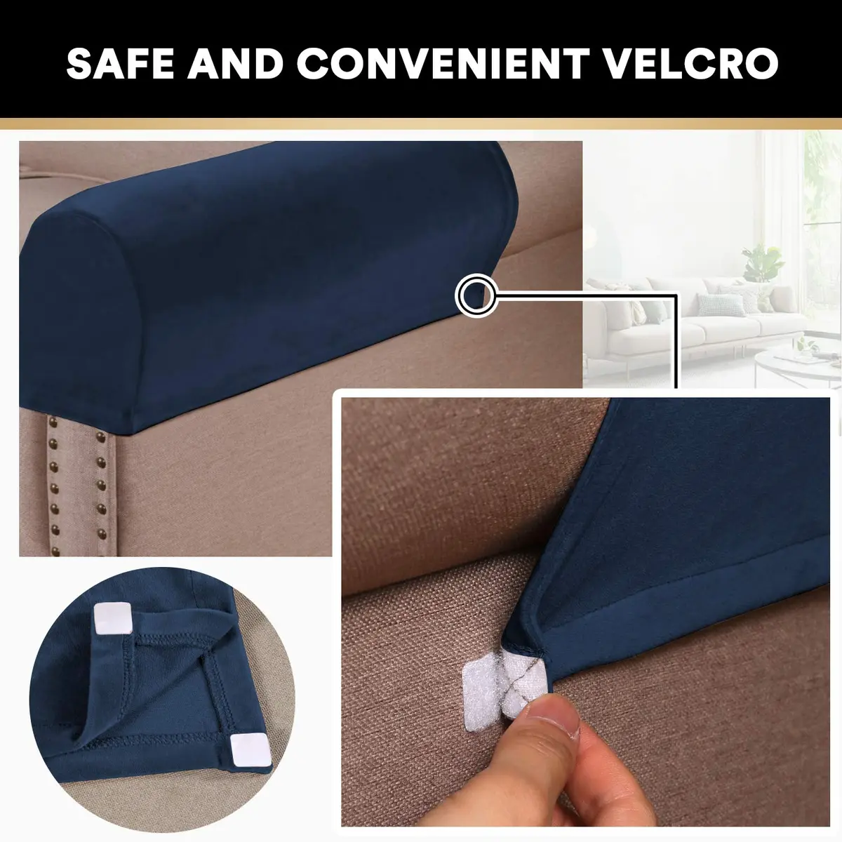PrinceDeco Velvet Armrest Covers 4 Pack | Non Slip, Navy | Fits Most Chairs & Sofas - view 4