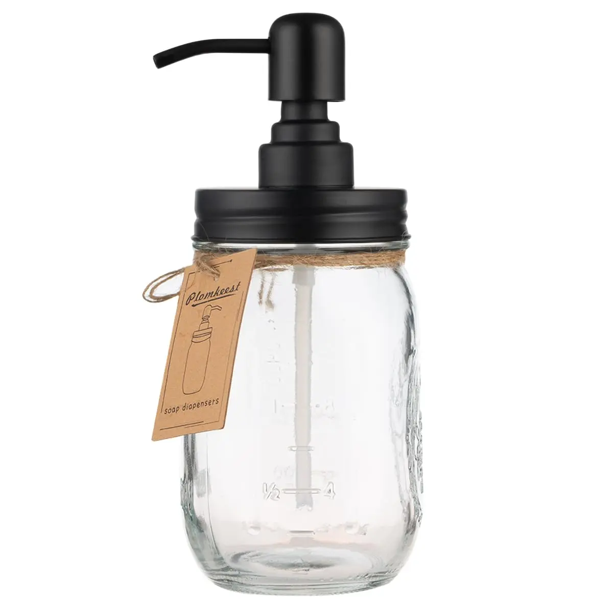 Plomkeest 16oz Mason Jar Soap Dispenser | Clear Glass & Rust-Proof Stainless Steel Pump - main product image