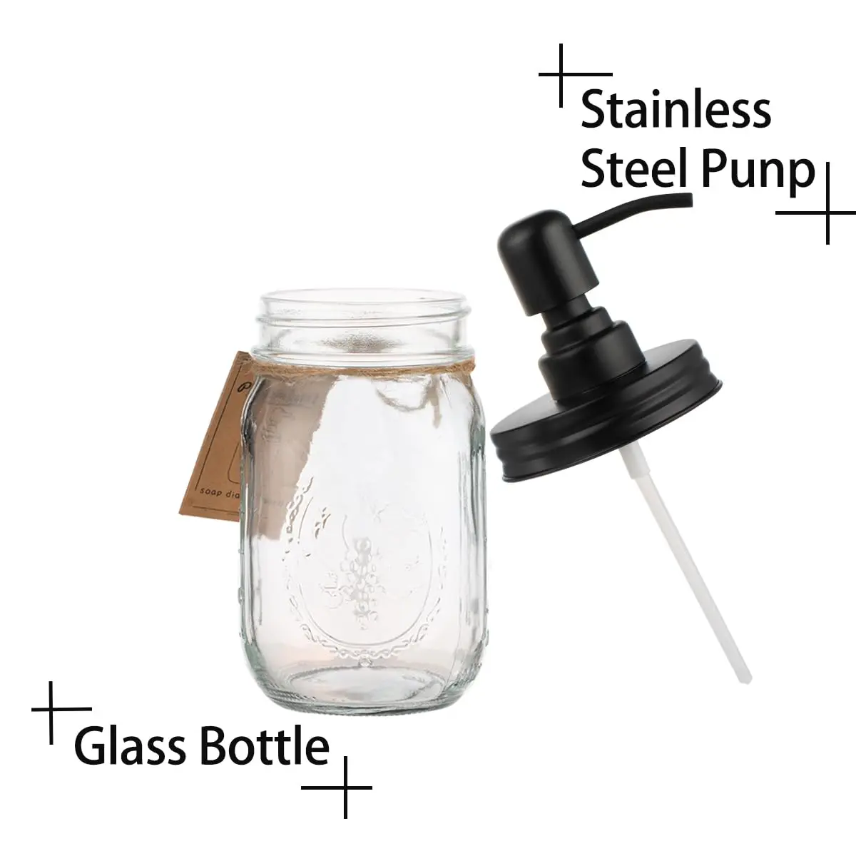 Plomkeest 16oz Mason Jar Soap Dispenser | Clear Glass & Rust-Proof Stainless Steel Pump - view 2