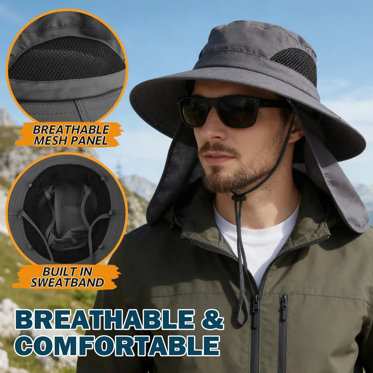 EINSKEY Wide Brim Sun Bucket Hat Waterproof UPF 50+ | Unisex Outdoor Sun Protection (70-120 chars) - view 5