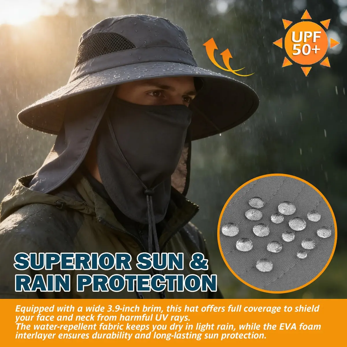 EINSKEY Wide Brim Sun Bucket Hat Waterproof UPF 50+ | Unisex Outdoor Sun Protection (70-120 chars) - view 6