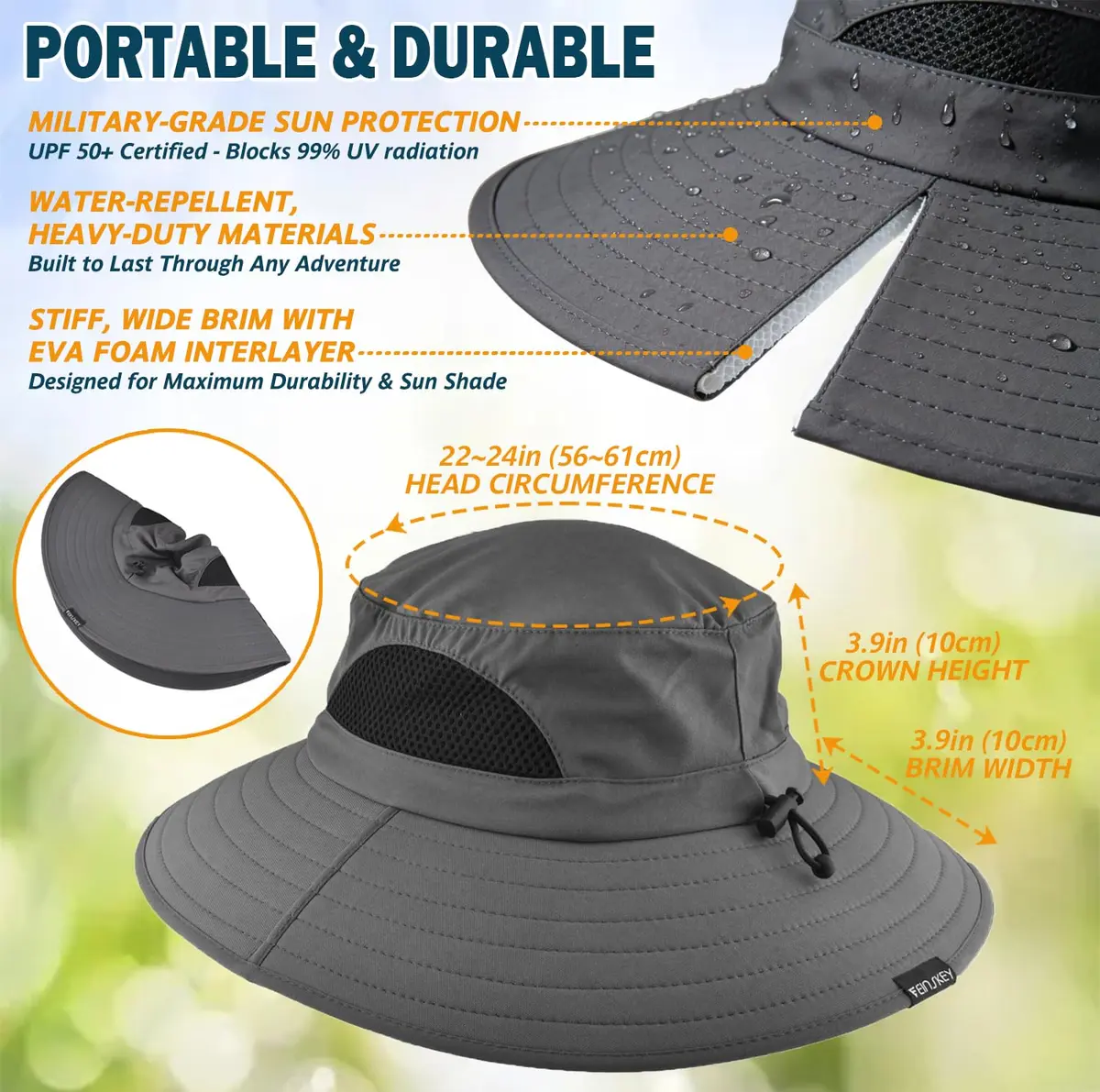 EINSKEY Wide Brim Sun Bucket Hat Waterproof UPF 50+ | Unisex Outdoor Sun Protection (70-120 chars) - view 7