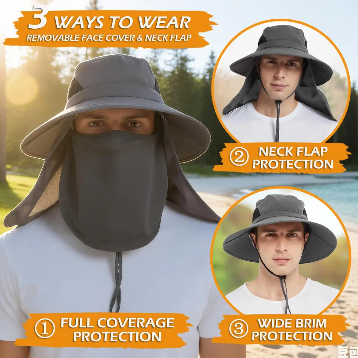 EINSKEY Wide Brim Sun Bucket Hat Waterproof UPF 50+ | Unisex Outdoor Sun Protection (70-120 chars) - view 3