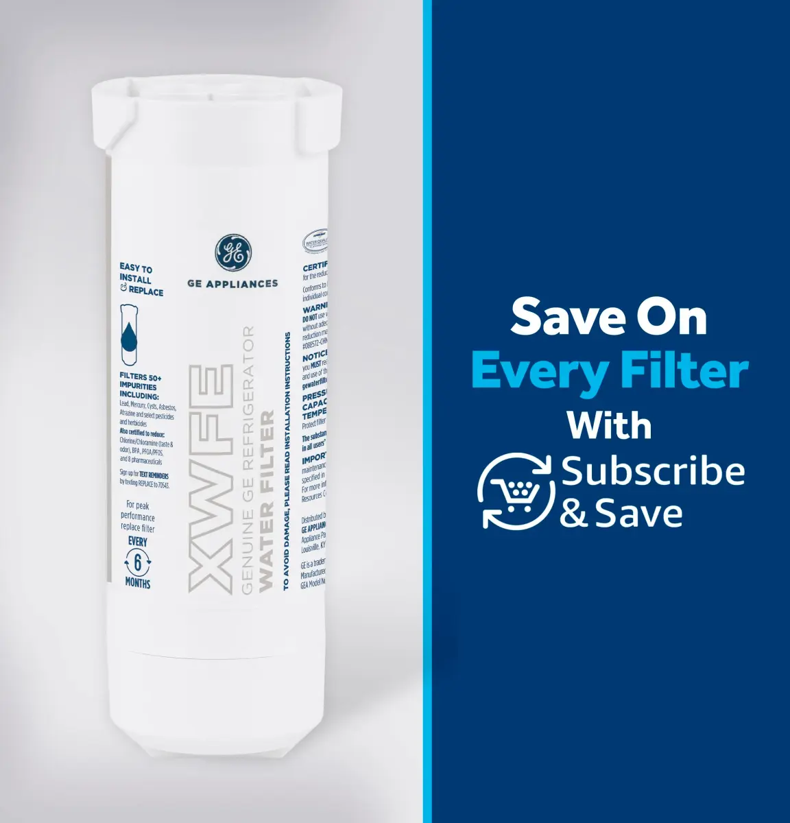 GE XWFE Refrigerator Water Filter 1.8x1.8x9.8 inches (4.6x4.6x24.9 cm) | Certified to Reduce Lead, Sulfur, and 50+ Impurities - view 6