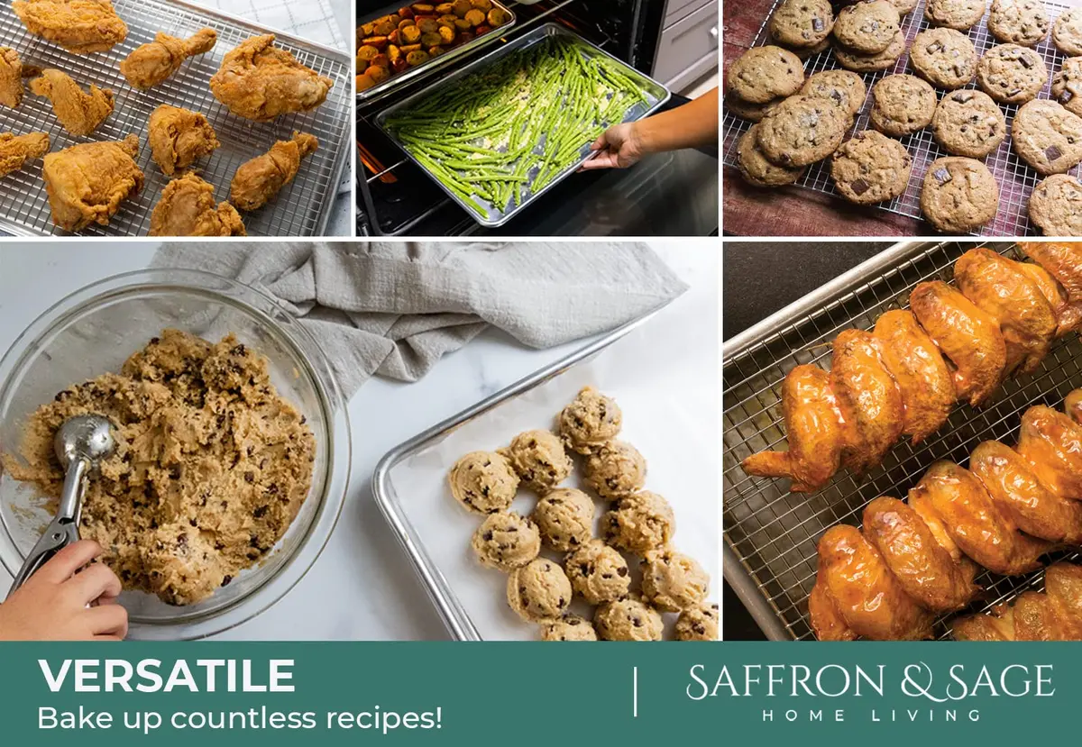 Saffron & Sage Home Living Commercial Quality Cookie Sheet & Rack | Heavy Duty Aluminum Baking & Cooling Set - view 2