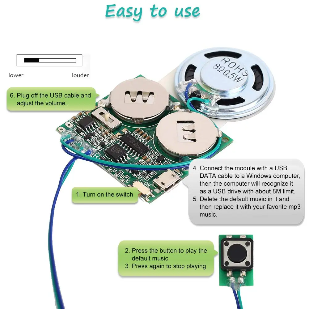 IS Recordable Sound Module 8M USB Programmable Sound Chip with Speaker | DIY Greeting Card & Electronics Project - view 8