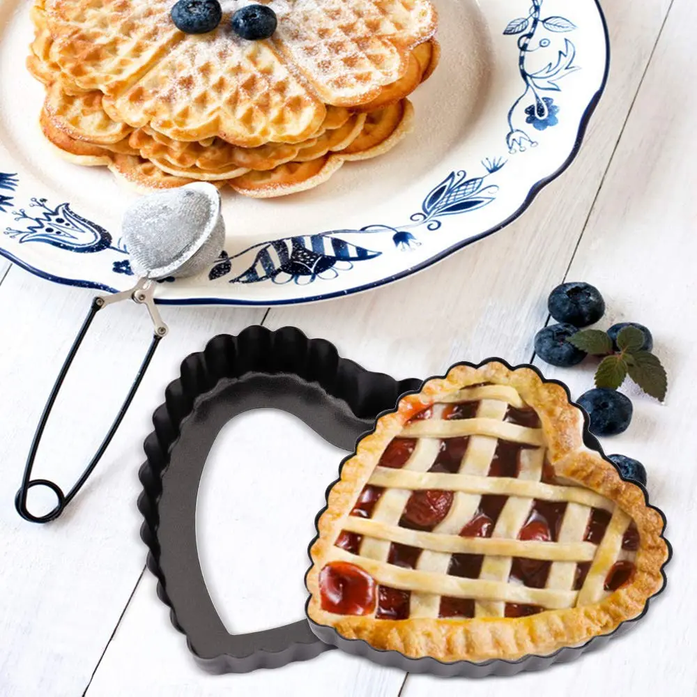 Cyimi Mini Tart Pan Set of 6 Heart-shaped Quiche Pan 10 cm (4 Inch) | Non-Stick Removable Bottom for Pies, Cakes, Baking - view 4