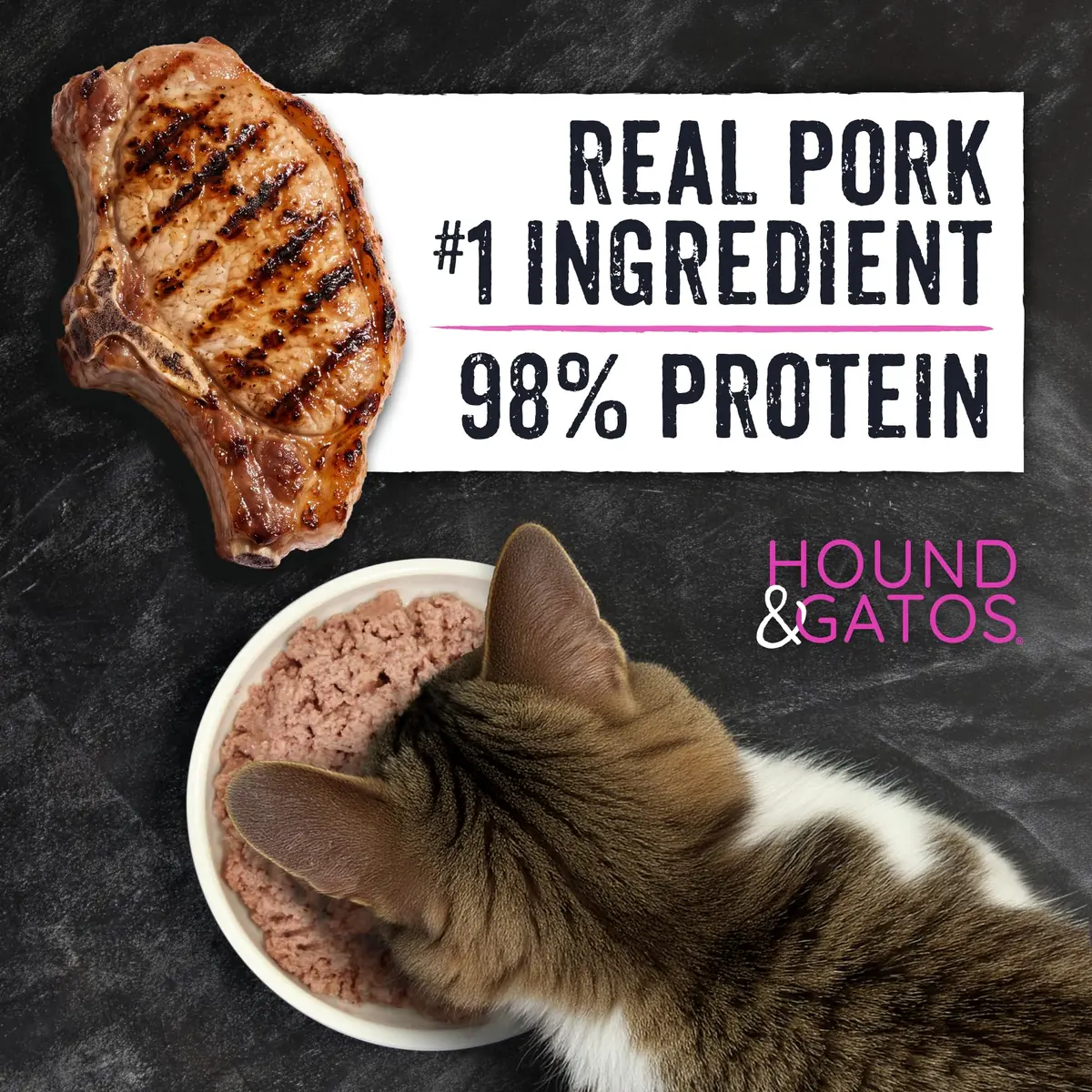 Hound & Gatos Pork Wet Cat Food 5.5 oz Can | 98% Real Meat, Grain-Free, Limited Ingredient for Sensitive Stomachs - view 3