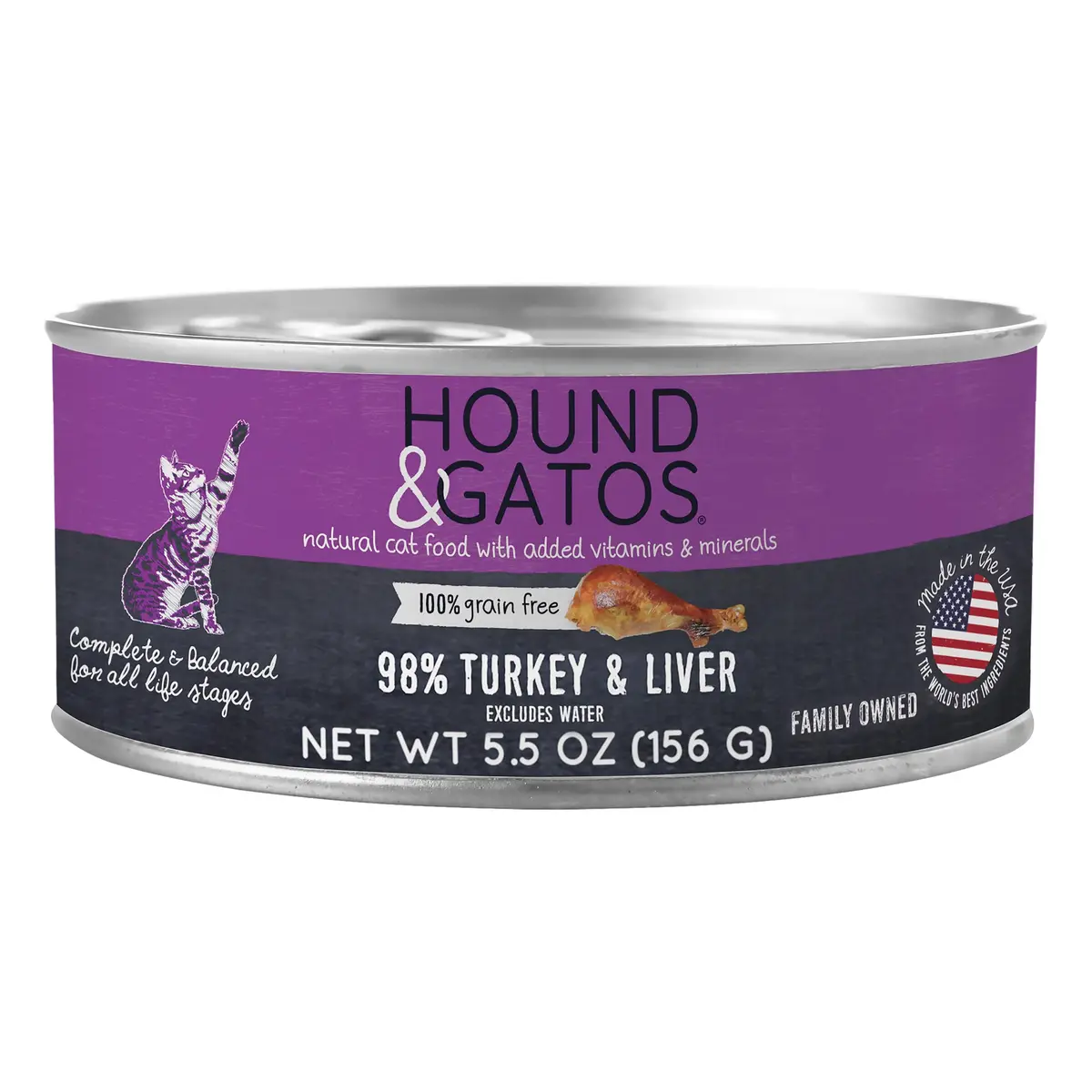 Hound & Gatos Turkey Wet Cat Food 5.5 oz Can | 98% Real Meat, Grain Free, Limited Ingredient - main product image