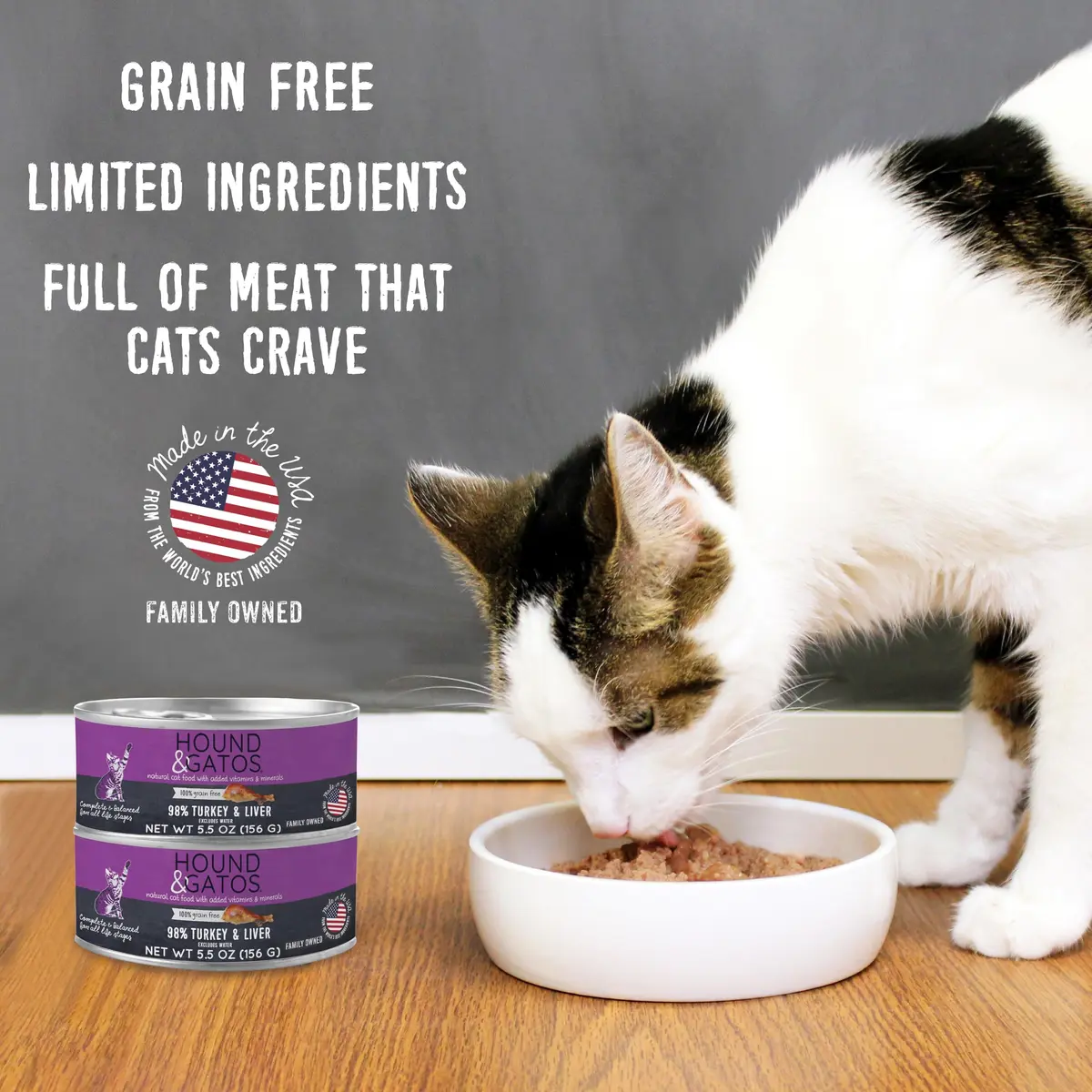 Hound & Gatos Turkey Wet Cat Food 5.5 oz Can | 98% Real Meat, Grain Free, Limited Ingredient - view 3