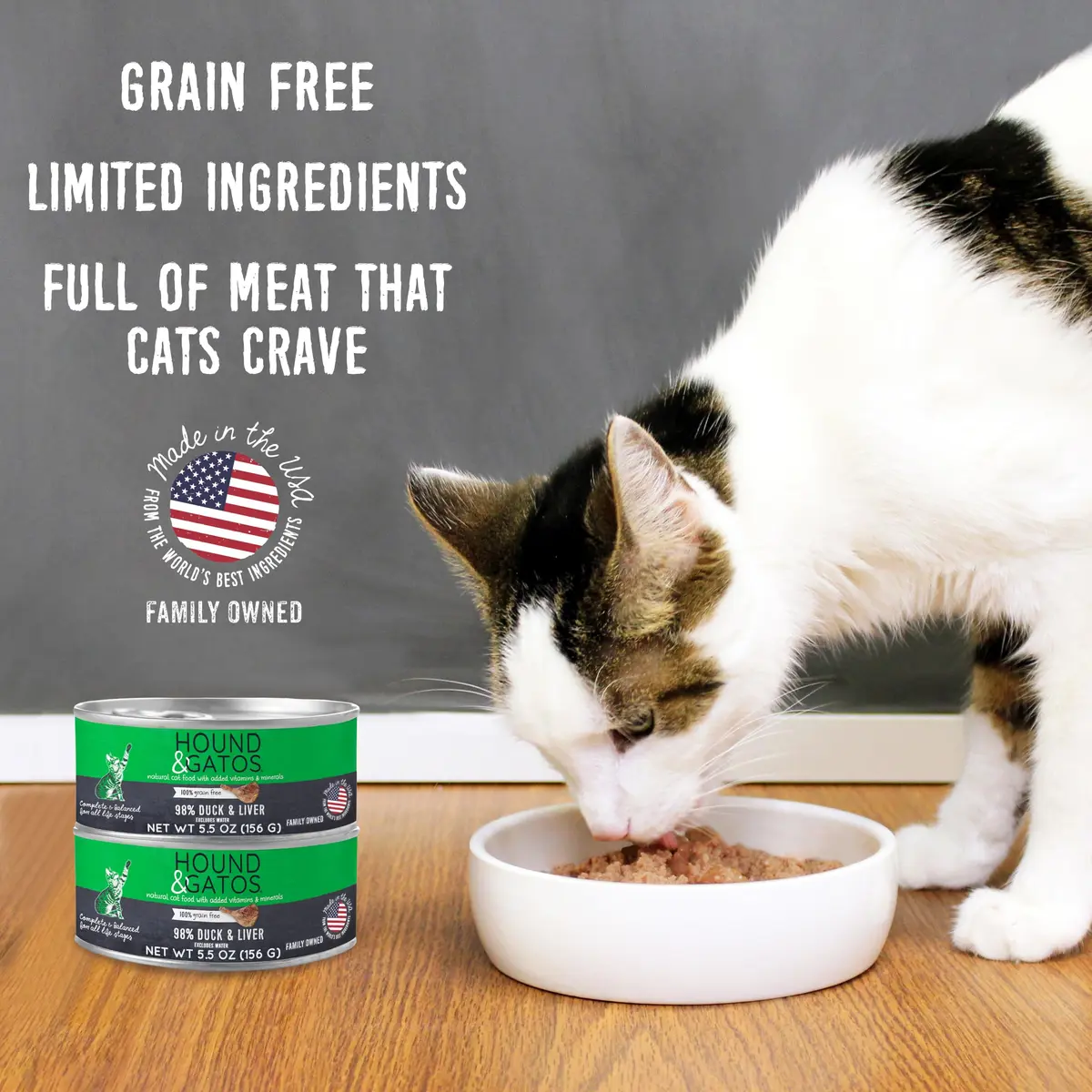 HOUND & GATOS Duck Wet Cat Food 5.5 oz Can | 98% Real Meat, Grain-Free, Limited Ingredient for Sensitive Cats - view 2